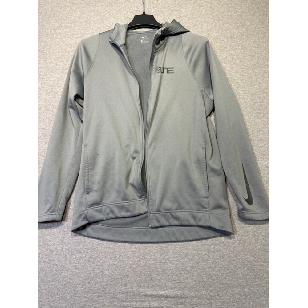 Men's Nike Gray Elite Dri-Fit Full Zip Hoodie L with Black Accents